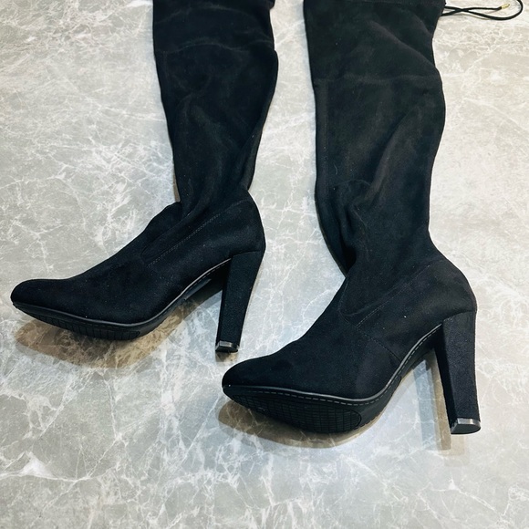 STEVE MADDEN Gorgeous Over The Knee Black Heeled Chunky Boots SZ 8 - Picture 2 of 5
